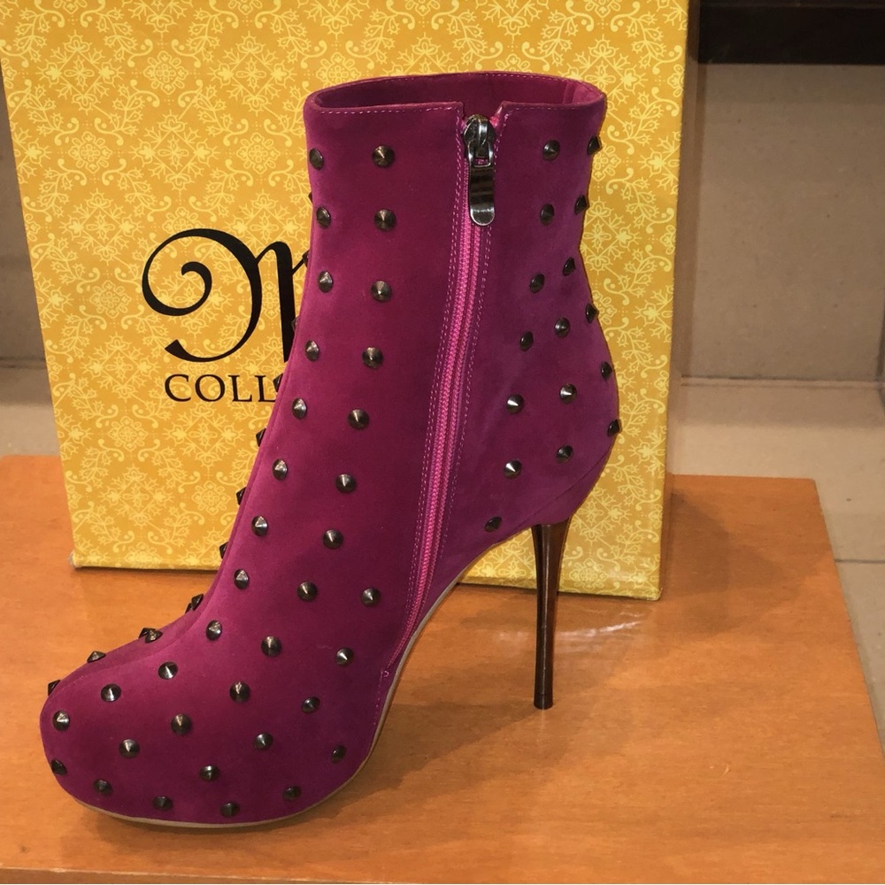 Pink Heeled Boots with Studded Detailing